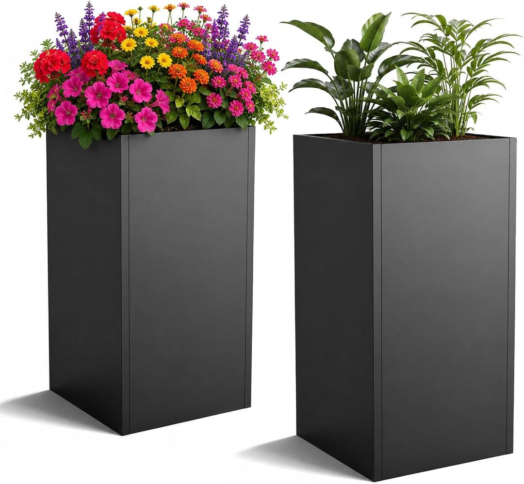 2Pack 30" x 15" x 15" Metal Planter Box, Heavy-Duty Galvanized Steel Outdoor Planter with Drainage Holes & Removable Shelf, Modern Raised Garden Bed for Patio, Porch, Yard, Flowers & Small Trees