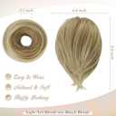 BARSDAR Straight Hair Bun Extensions - Short Straight Ponytail Blonde Hair Bun Extensions for Women, Synthetic Elastic Messy Bun Scrunchies Hairpieces Daily - Light Ash Blonde Mix