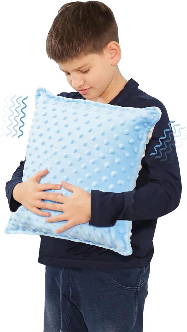 Bmag Sensory Vibrating Pillow for Autistic Kids and Adults,13 x 13 Sensory Toy Gift with Textured Therapy Stimulation Bumps Relief Stress Item for Toddler - Blue and Yellow, Medium