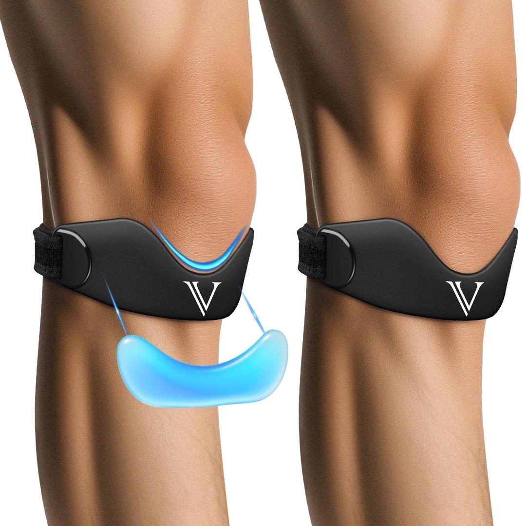 JHVW Silicone Patellar Tendon Support Strap 2-Pack, Knee Brace for Women Men, Adjustable Non-Slip Patella Band Support (Black)