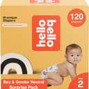 Hello Bello Diapers, Size 2 (10-16 lbs) Surprise Pack for Boys - 120 Count of Premium Disposable Baby Diapers, Hypoallergenic with Soft, Cloth-Like Feel - Assorted Boy & Gender Neutral Patterns 160002