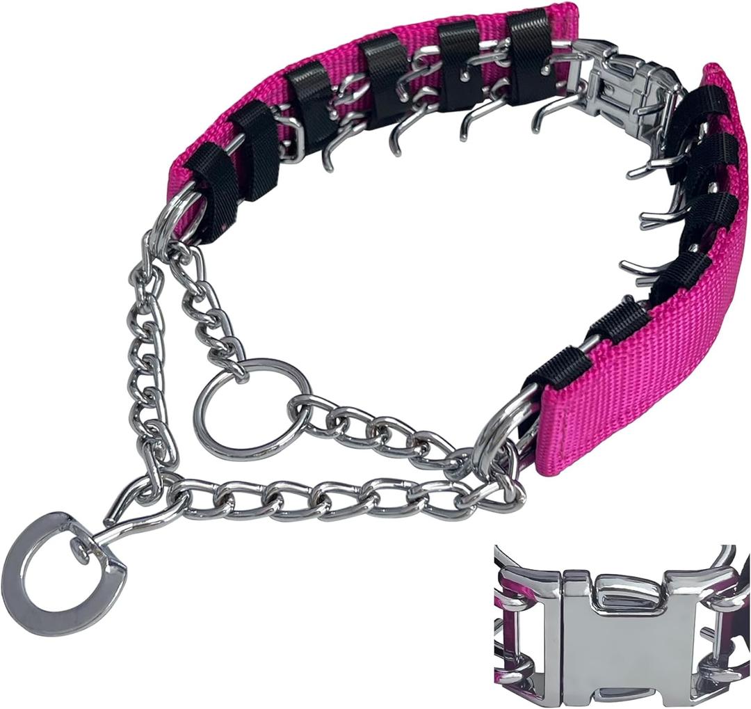 Prong Training Collar for Dogs, Adjustable Dog Pinch Collar with Quick Release Buckle, No Pull Collar for Dogs, Extra Link and Caps (XL(23-26" Neck, 4.0mm), Pink)