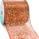 CT CRAFT LLC Sparkling Glitter Mesh Wired Ribbon 4" x 10 Yards Bronze Orange for Christmas Home Decor Bow Gift Wrapping DIY Crafts Wreath