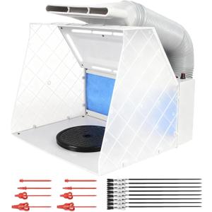 HUBEST Airbrush Spray Booth Kit with 8 LED Lights & 16 Alligator Clips, Adjustable Speed Fan Paint Booth with Retractable Hose, Turntable, Professional Hobby Work Station for Models,DIY Crafts, RC