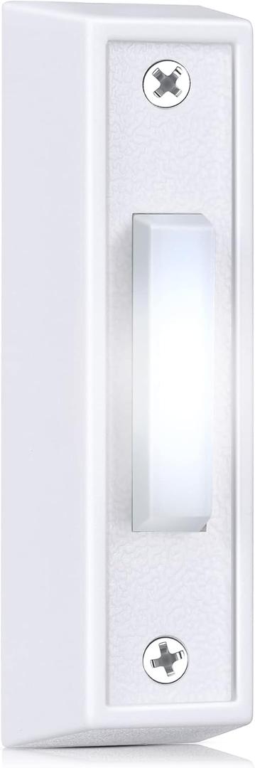 Saillong 1 Piece Lighted Doorbell Button, Wall Mounted Garage Door Opener Switch with LED Light Compatible with Most Wire Doorbell Chimes, Transformer, Ringers, Buzzers (White,White Light)