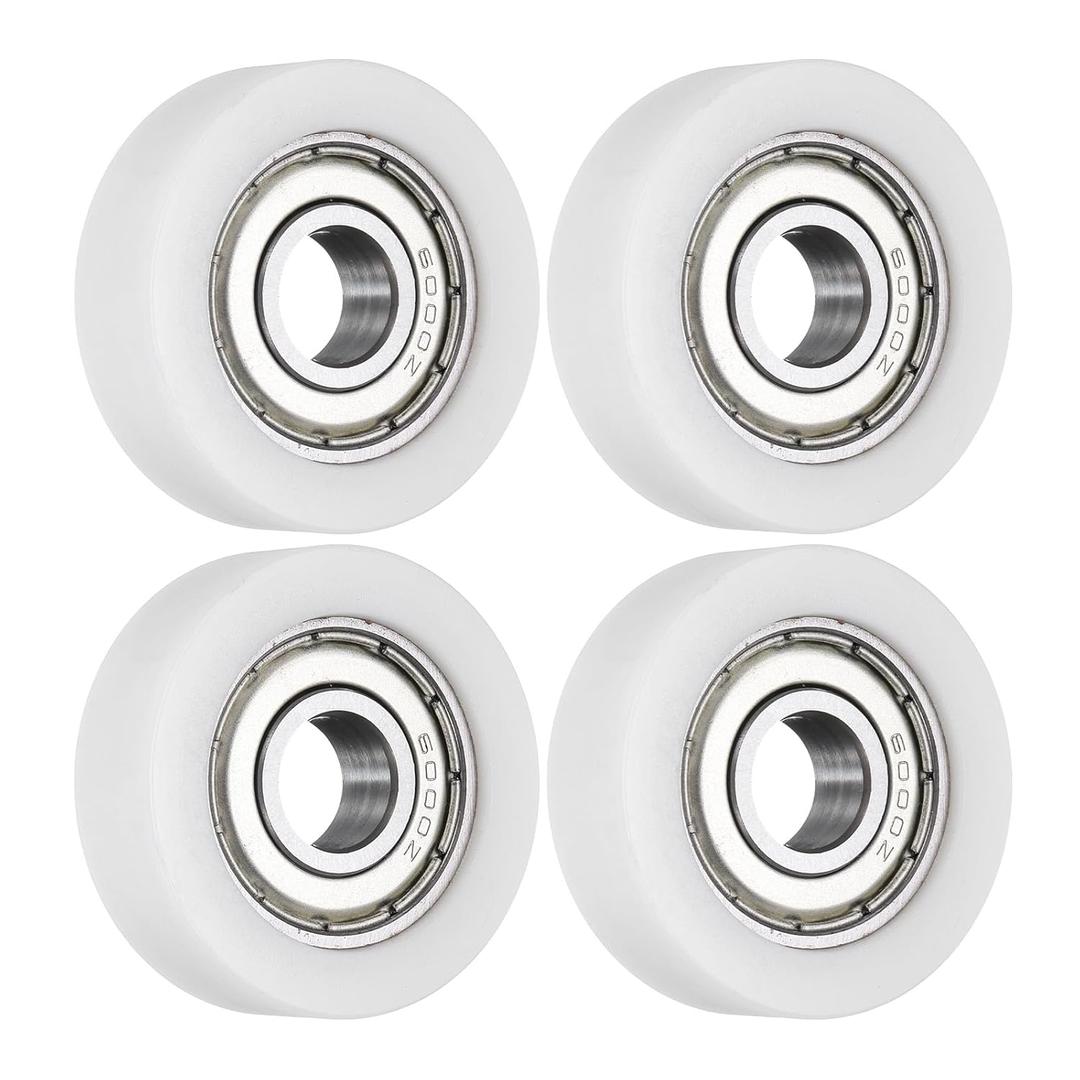Uxcell 4Pcs Ball Bearing Guide 10 x 35 x 11mm Double Shielded POM Roller Bearings, Flat Pulley Wheel for Furniture, Hardware Accessories, White