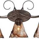 Franklin Iron Works Amber Scroll Rustic Vintage Wall Mount Light Golden Bronze Silver Metal 37 1/4" Wide 5-Light Vanity Fixture Organic Art Glass Shades Decor for Bathroom Over Mirror House Home