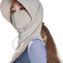 Women Cycling Sun Hat with Helmet Compatibility, Full Face Cover, Neck Gaiter & UPF50+ UV Shield for Outdoor Activities (Wheat)