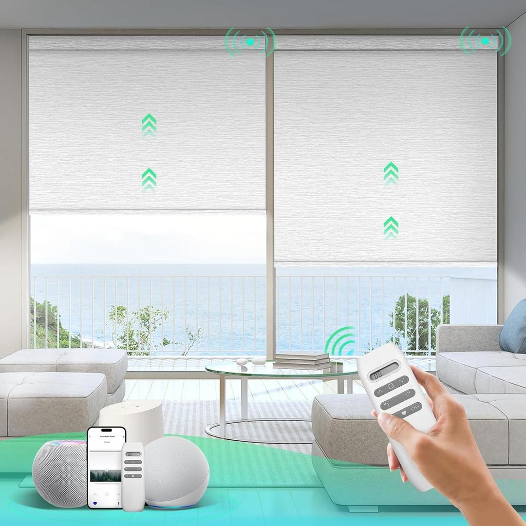 Motorized Blinds with Remote, 100% Blackout Smart Blinds, Automatic Shades for Windows, Electric Window Coverings, Compatible with Alexa Google and Homekit (Light Chaser-Perla Bianca BO) (Custom Size)