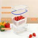 4 in 1 Food Storage Containers for Fridge, Produce Keeper with Removable Colander & Drain Basket, Airtight Leakproof Fruit Vegetable Storage Containers Transparent Kitchen Organizer (3PC S+M+L)