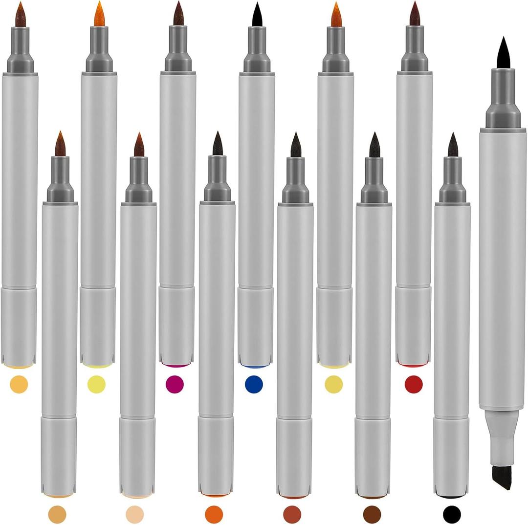 Teling 12 Packs Dual Tips Leather Dye Marker Pens Shoe Marker Leather Touch up Pen for Repair Scratches Shoe Surface, 12 Colors