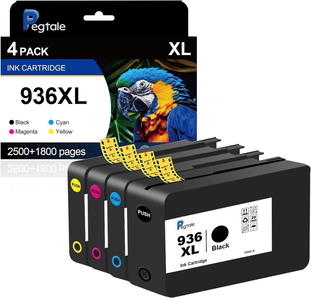 936 XL High Yield Ink Cartridges (4-Pack) Compatible for HP 936e XL | Works with : OfficeJet Pro 9110b, 9120b, 9130b OfficeJet Pro Wide Format 9720/9730 | Eligible for Instant Ink (4P BK/C/M/Y)