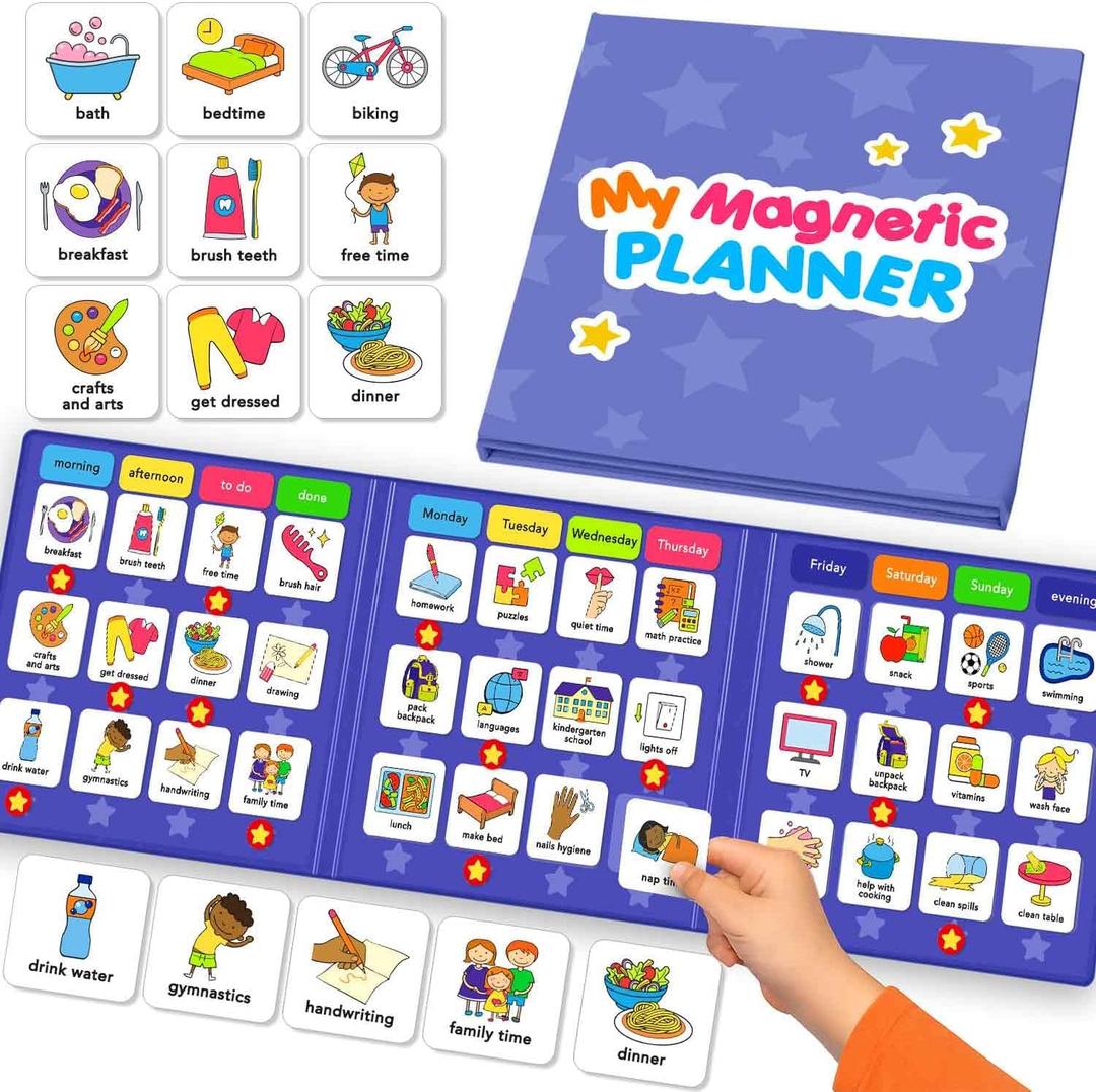 QUOKKA Magnetic Chore Chart for Kids with 72 Routine Magnets & Star Rewards - Foldable Visual Daily Responsibility Schedule and Behavior Chart for Kids - Help Kids Build Good Habits and Independence (6. Book)