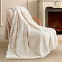 Amlie Home Luxury Striped Faux Fur Throw Blanket for Bed Queen Size, Soft Cozy Fuzzy Fluffy Plush Gift Blankets for Women, 88"x90", Ivory