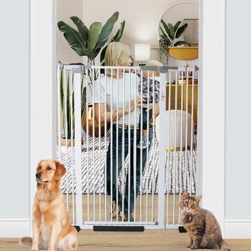 SHYUJAJIE 51 Inch Extra Tall Baby Gate Auto Close Cat Gate Adjustable 29.92"-43" Wide Pressure Mounted Pet Gate for Doorways,Stairs, House (White, 51.18 inch)