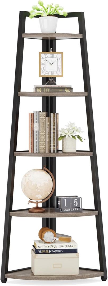 LITTLE TREE 5 Tier Tall Corner Shelf 70 Inch Corner Bookshelf Bookcase for Small Space