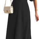 Floerns Women's V Neck Half Sleeve Ruched Cocktail Evening A Line Long Dress Black XL