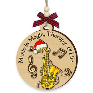 8 x Saxophone Christmas Ornament 2025 - Saxophone Gifts for Men, Women, Musical Instrument Ornaments, Music Gift Ideas for Jazz Lovers, Musicians - Wooden Hanging Christmas Tree Decorations