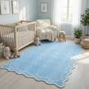 GarveeHome 4x6 Blue Scalloped Washable Area Rug for Nursery Room, Solid Floral Soft Bedroom Rug Non Slip Low Pile Small Carpet Stain Resistant Throw Rug for Dorm Kids Room Office Dining Room