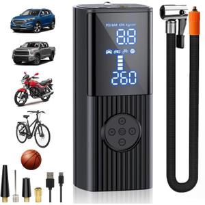Tire Inflator Portable Air Compressor with 20in Lengthened Inflatable Tube, 20000mAh & 160PSI Cordless Tire Pump with LCD Dual Screen and LED Light, Air Pump for Car, Bike, Motorcycle, Ball (Black)
