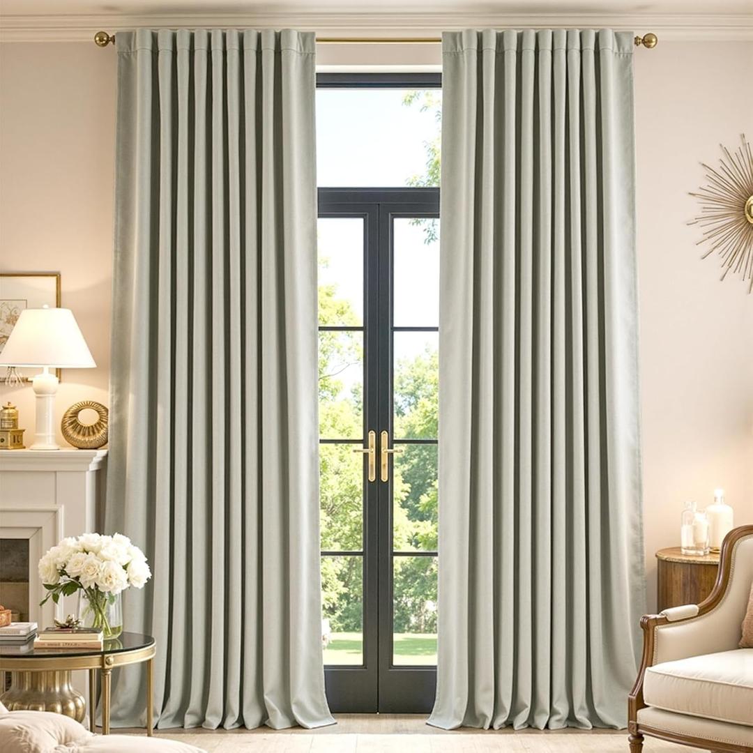 jinchan Blackout Curtains for Living Room Grey Chenille Bedroom Curtains 96 Inches Long Thermal Insulated Drapery Noise Reduction Room Darkening Drapes for Patio Doors Dining Room Windows 2 Panles