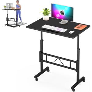 Klvied Small Standing Desk Adjustable Height for Sitting and Standing, Portable Laptop Table for Walking Pad (Black)