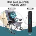 FUNDANGO Oversized Rocking Camping Chair for Adults, High Back Padded Folding Lawn Chairs with Pillows, Wide Armrest, 2 Cup Holders, Carry Bag for Patio Garden Outdoor Supports 440Lbs (Grey)