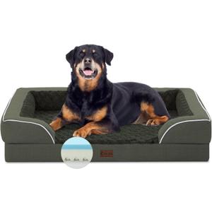 Orthopedic Waterproof Dog Bed for Extra Large Dogs, Memory Foam XL Dog Bed with Sides, Egg-Crate Foam and Non-Slip Bottom Jumbo Dog Couch Bed with Washable Removable Cover(Jumbo,Dark Green) (45.0"L x 35.0"W x 8.5"Th)
