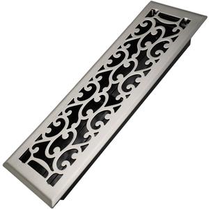 Howeall 4x14 Inches Heavy Duty Walkable Floor Register - Easy Adjust Air Supply Lever Decorative Floor Vent Covers, Savannah Design Vent Covers for Home - Satin Nickel