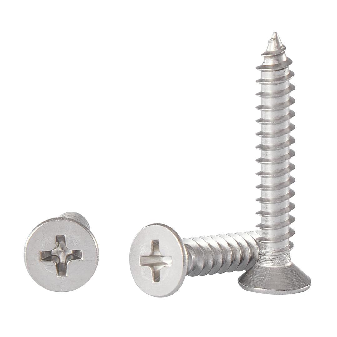 #4 * 3/4" Wood Screws, Flat Head Phillips Stainless Steel, 100Pcs Corrosion Resistant for Wood, Drywall Applications, and Outdoor Use