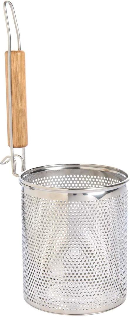 Helen's Asian Kitchen Deep Noodle Spider Strainer, 5.3-Inch Pierced 18/8 Stainless Steel Basket With Wood Handle, For Noodles, Dumplings, Wontons, Deep Frying, And Draining Tasks