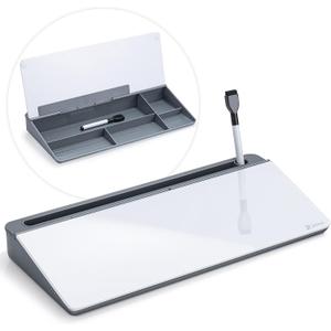 Varhomax Glass Desk Whiteboard with Storage, Desktop Organizer to-do List Memo Notepad Dry Erase White Board for Home Office and School Supplies (Gray)