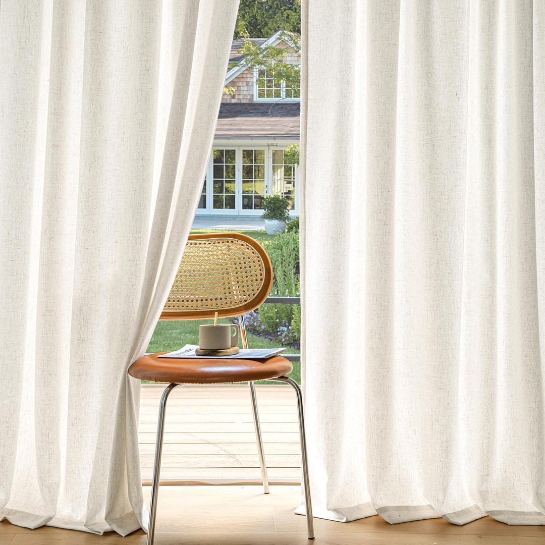 MIULEE Non-See-Through Privacy Linen Curtains 2 Panels, Light Filtering Window Curtains Farmhouse Textured Back Tab Semi Sheer Drapes for Bedroom Living Room, 52 x 63 Inches Long, Natural White