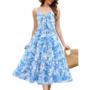 Gardenwed Women's Floral Print Maxi Dress,Twisted V Neck Sleeveless Long Summer Dress (Small, Blue Green Flower)