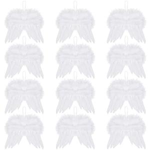 Lystaii 12pcs Angel Feather Wings Ornament for Crafts Mini Angel Wings Christmas Tree Decor Hanging Vintage Chic Pendant for Xmas Holiday Party Decorations DIY Gifts Wedding (6.3 x 5.5 Inch, White)