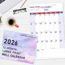 2026 Wall Calendar - Large Print Calendar 2026, 12 Monthly Calendar, Jan. 2026 - Dec. 2026, 14.6 x 22.8 In (Open), 2026 Calendar with Big Numbers, Large Grid, Notes, Moon Phases, Great for Planning