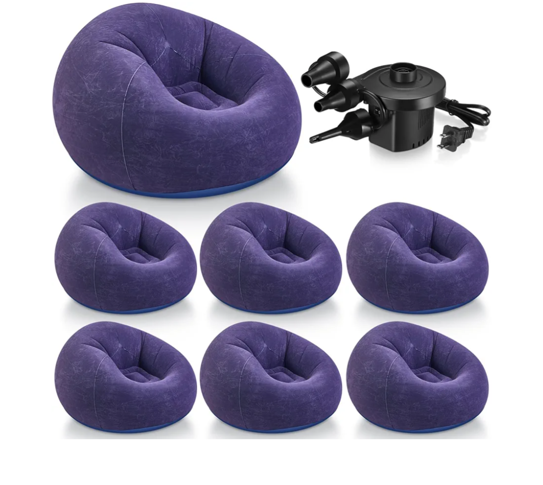 Realspring Inflatable Bean Bag Chairs Outdoor Blow up Camping Chairs Inflatable Lazy Sofa Folding Portable Bean Bag Loungers Couch for Movie Night(Blue,6 Pcs)