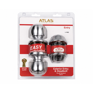 Atlas Home Security Entry Lock and Deadbolt Set W keys Polished Brass