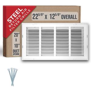 Fits 20x10 Duct Opening | Steel Return Air Filter Grille by Handua [Removable Door] for 1-inch Filters | Vent Cover Grill | White | HVAC Cold Air Intake Grille | Out Dim: 22 5/8"W X 12 5/8"H