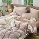 MooMee Striped Duvet Cover Set 100% Washed Cotton Linen Like Textured Breathable Durable Soft Comfy (Orange White Wide Stripes, Cal King 104"x98")