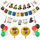 Pirese Wizard Birthday Decorations, Magical Happy Birthday Banner with Balloons, Pre-Strung Party Supplies, Gold Confetti Balloons & Unique Pirese Foil Balloon, Magical Decor for Kids & Adults