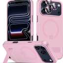 LEKEVO for iPhone 17 Pro Case with Stand, Compatible with MagSafe, Camera Lens Protector, Translucent Matte Slim Silicone Shockproof Magnetic Phone Cover, Pink