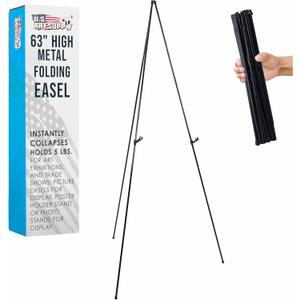 U.S. Art Supply 63" High Metal Folding Display Easel - Adjustable Height, Instantly Collapses, Holds 5 lbs - Portable Art Easel Stand - for Sign, Poster, Canvas, Painting, Picture Display