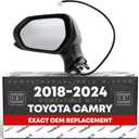 Driver Side Mirror - Compatible with 2018-2024 Toyota Camry - Powered Adjustment, Manual Folding, Flat Glass - Black, 5H3P - OEM 8794006800, TO1320366, TO1320382