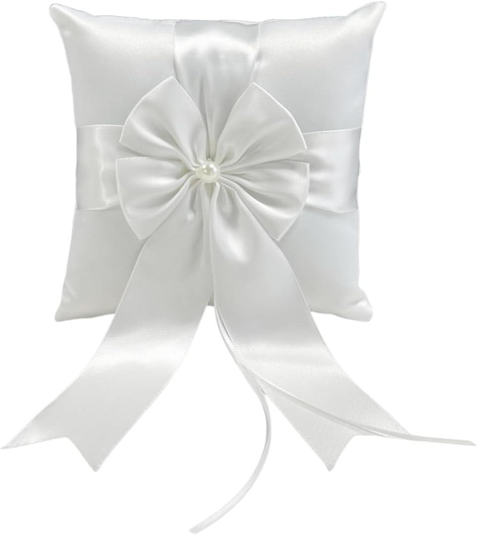 Ring Bearer Pillows for Wedding - Ivory Satin Ring Bearer Pillow with Elegant Bow Knot, Classic Wedding Ring Pillow Cushion for Ceremony, Wedding Party & Bridal Accessories