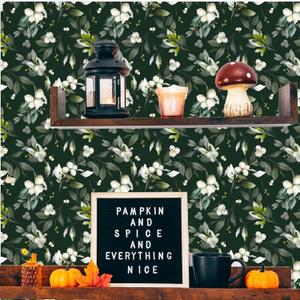 Wallpaper Peel and Stick White Flower Boho StyleRetro Wall Decor Room Living Room Removable Mural 17.7 inch x 78.7 inch, Black Floral, YS031