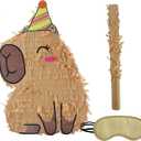 Hippie Pinata,Capybara Piata with Blindfold and Bat Stick for Kids Groovy Hippie Theme Birthday Party Game Decorations Shower Photo Props Wedding Christmas Party Supplies