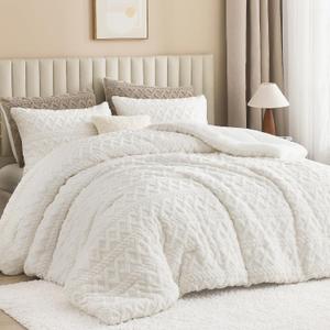 Andency Fluffy Sherpa King Comforter Set, Super Soft Khaki Fleece Warm Bedding for Winter, Luxury Jacquard Boho Thick Fuzzy Plush Bed Set 3 Pieces(1 Shaggy Comforter, 2 Pillowcases)