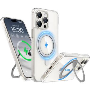 for iPhone 15 Pro Case 6.1-Inch with Magnetic 360 Ring Stand Compatible with MagSafe Crystal Clear Shockproof Protective Phone Cover 6.1" 2023, Clear