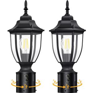 Lamomo Pack of 2 Motion Sensor Outdoor Post Lights, Dusk to Dawn Lamp Post Light Fixture, Waterproof Aluminum Lamp Posts Outdoor Lighting Pole Lantern for Yard Patio Pathway Garden (Black)